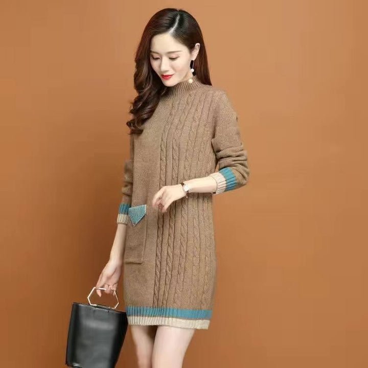 Mid-length Loose Casual Thickening Half Turtleneck Underwear Knitted Dress