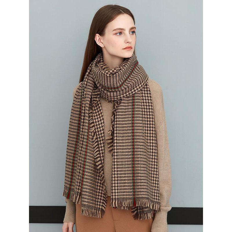 Luxury Wool Plaid Scarf for Women