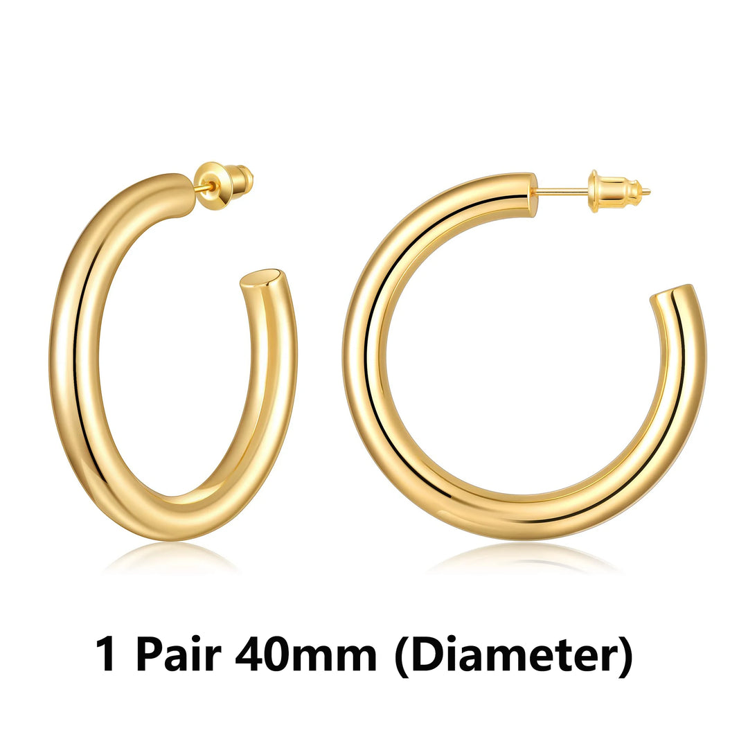 14K Gold Plated Chunky Hoop Earrings