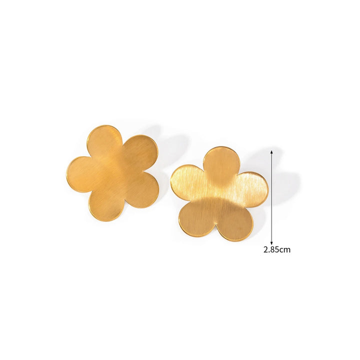 18K Gold Plated Stainless Steel Frosted Flower Stud Earrings