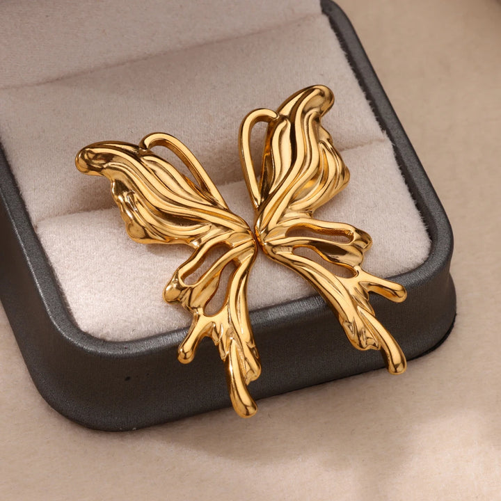 Gold Butterfly Wings Stud Earrings