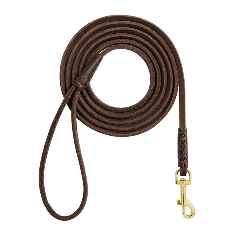 Genuine Leather Dog Leash with Comfortable Handle for Small Dogs and Cats