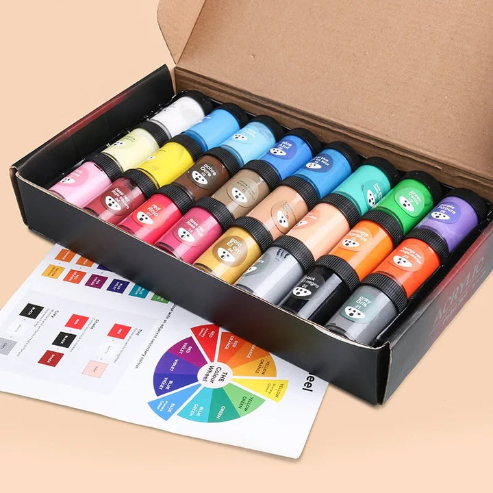 Acrylic Paint Set 24 Colors 25ml for Fabric, Canvas, Glass & Paper