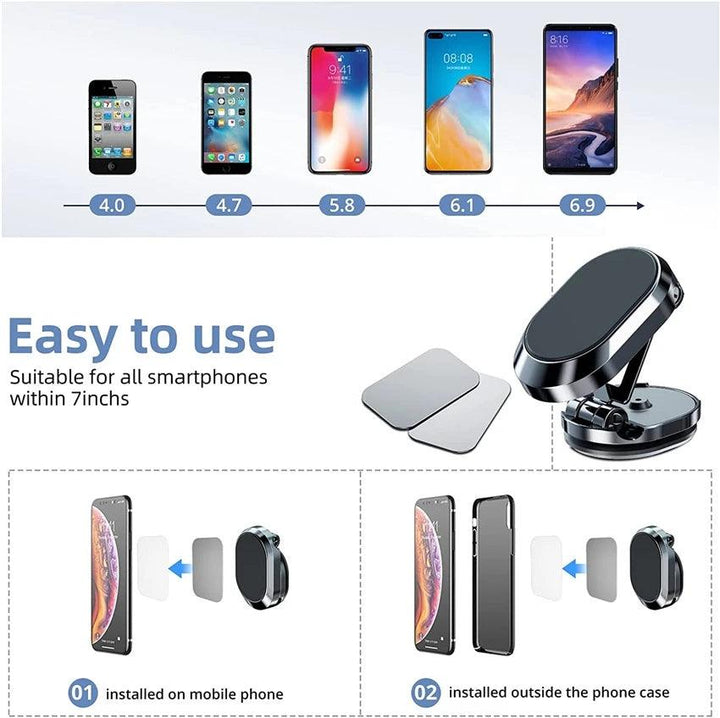 Foldable Universal Rotate Metal Magnetic Car Phone Holder - Air Vent Magnet Mount GPS Support - Trendha