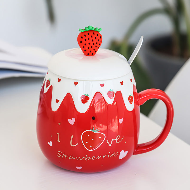 Lovely Ceramic Coffee Mug with Lid and Spoon