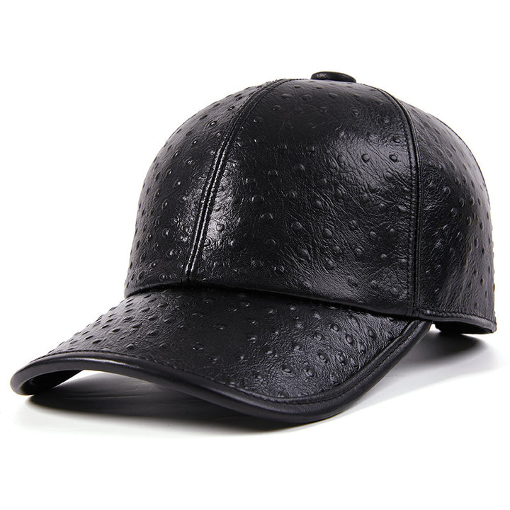 Men's Warm Ostrich Pattern Cowhide Baseball Hat