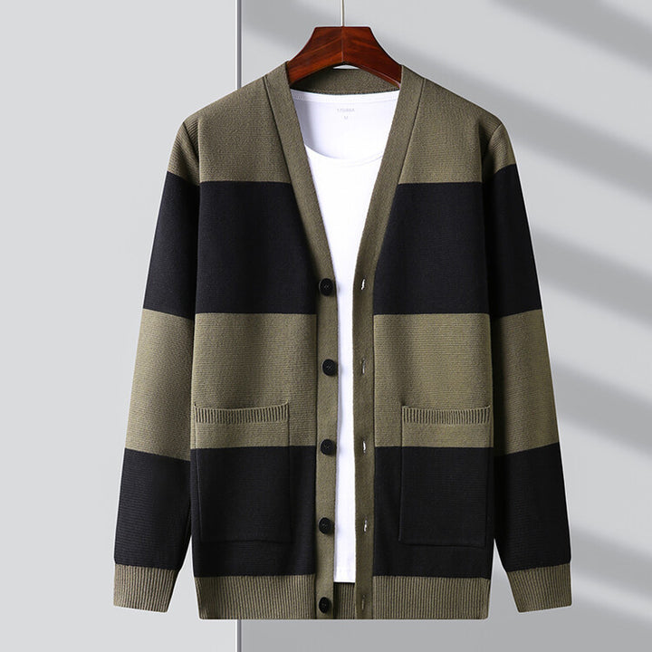 Spring And Autumn New Men's Striped Cardigan Single-breasted Long Sleeve Color Matching Casual Sweater Coat