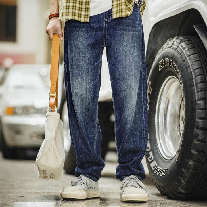 Retro Blue Washed Denim Jeans for Men