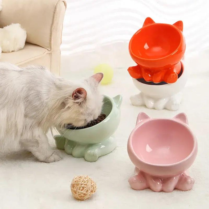 Ceramic Cat Bowl with Elevated Diagonal Design