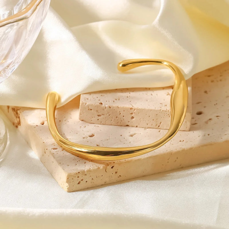 Irregular Gold-Plated Stainless Steel Bangle Bracelet