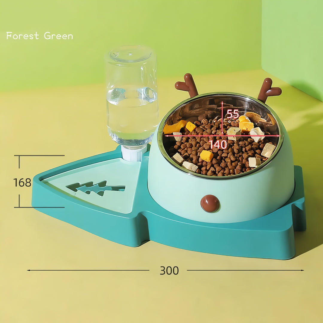 Anti-Overturning Double Pet Bowl with Water Dispenser