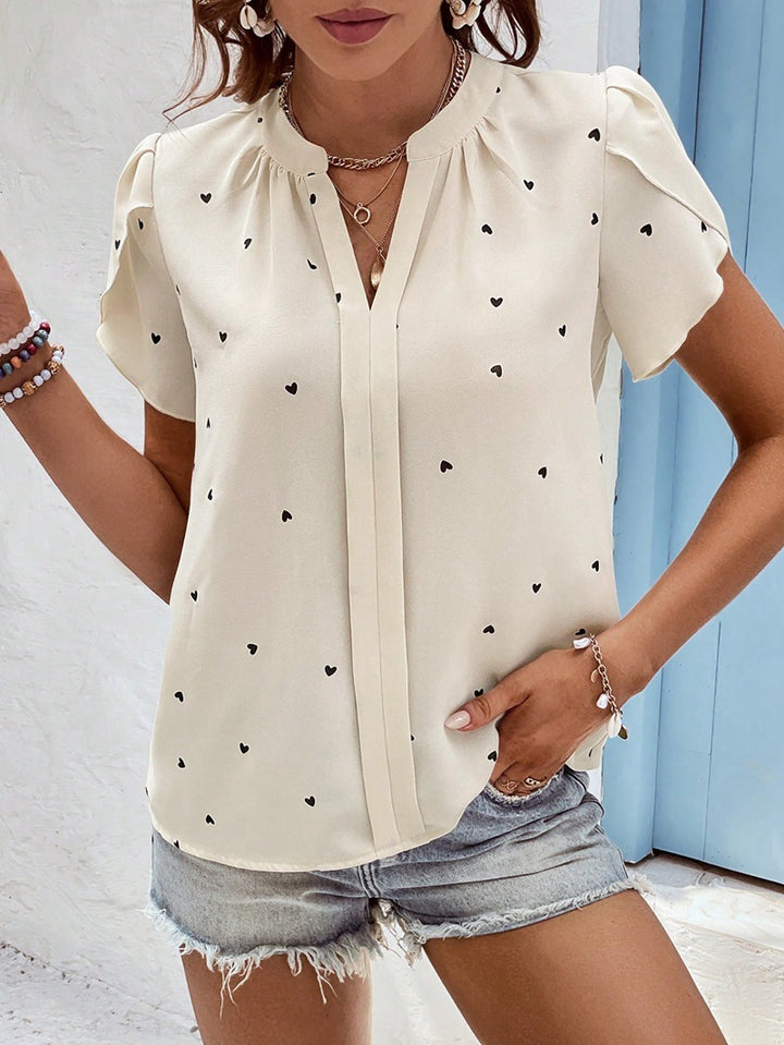 Women's V-neck Heart-shaped Petal Sleeve Shirt