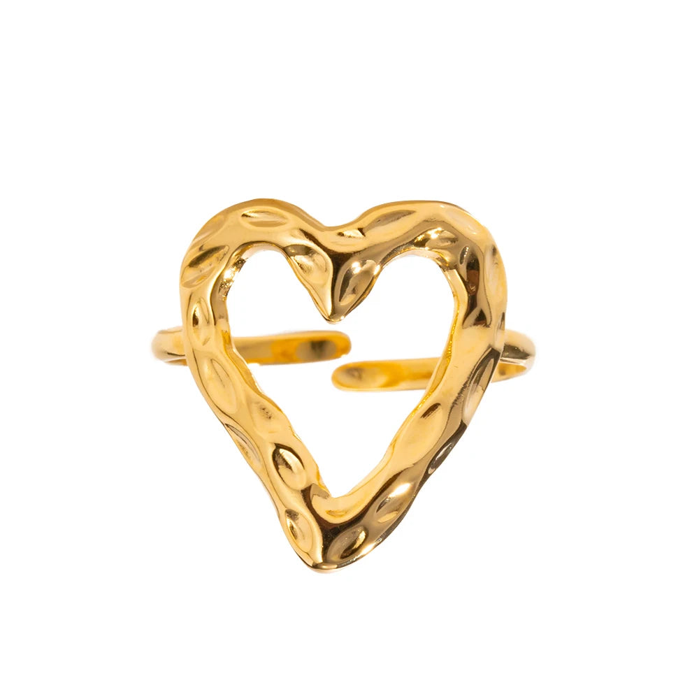 Exquisite Heart Hollow Adjustable Stainless Steel Ring