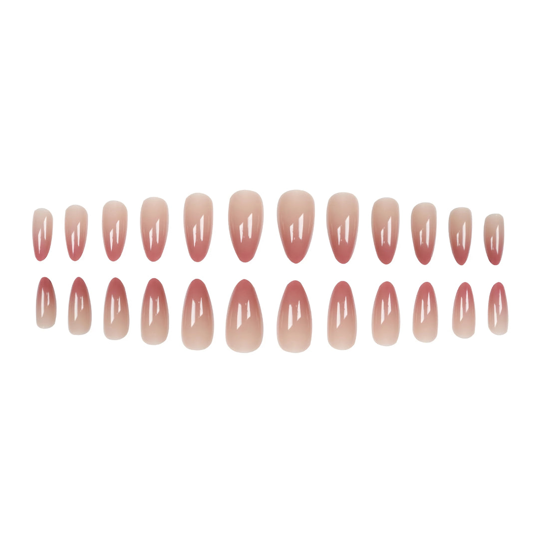 Gradient Pink Almond Glossy Fake Nail Set