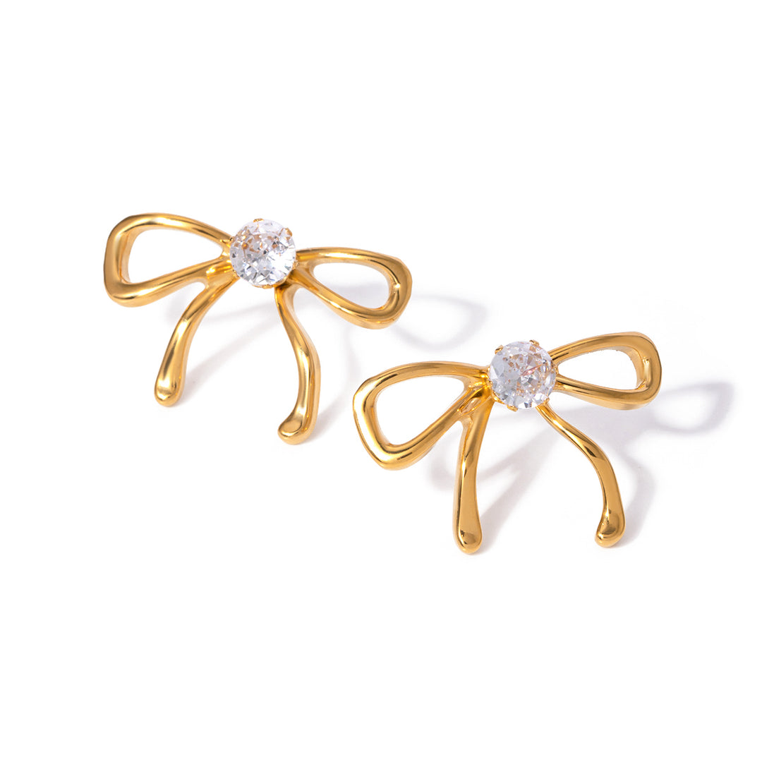 18K Gold Plated Bowknot Earrings with White Zircons