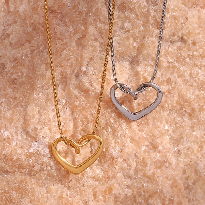 18K Gold Plated Heart Pendant Necklace with Minimalist Snake Chain - Tarnish Free & Hypoallergenic