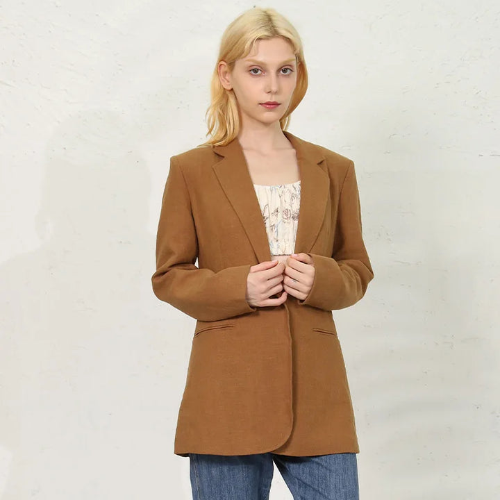 Elegant Women's Ramie Blazer Coat