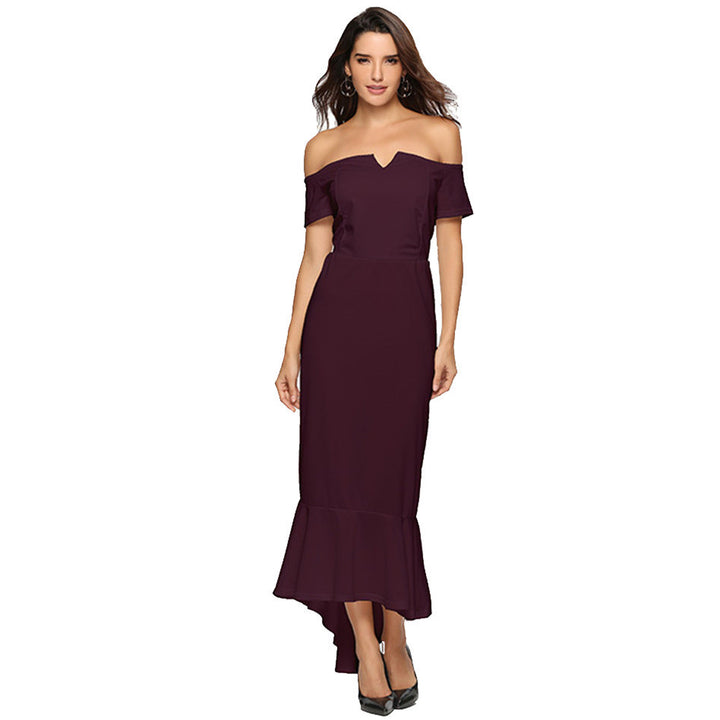 Women's V-neck Off-shoulder Short Sleeve Dovetail Dress