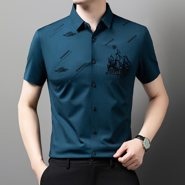 Men's Rhinestone Printed Short-sleeved Shirt