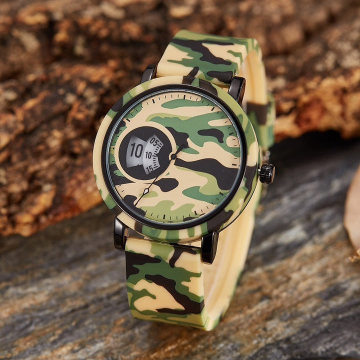 Camouflage Watch Student Sports Double Display Fashion Silicone Strap