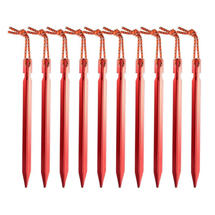 Heavy Duty 10-Pack Aluminum Tent Pegs with Reflective Cord