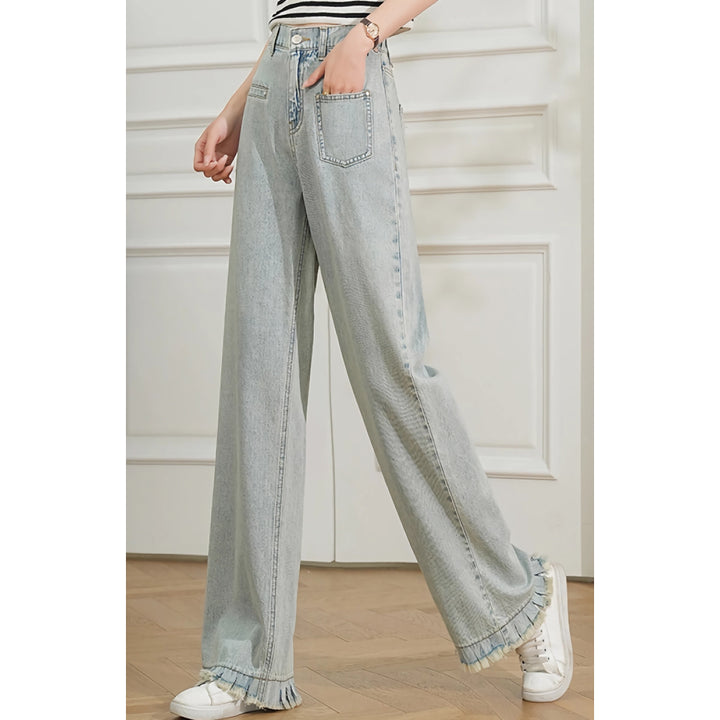 Summer High Waist Retro Wide Leg Denim Pants for Women