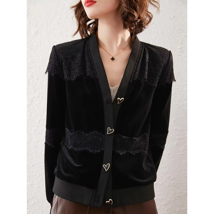 Elegant Lace Button V-Neck Long Sleeve Cardigan Jacket