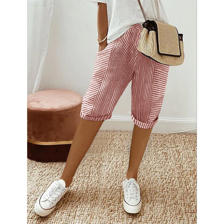 Striped Stitching Loose Casual Cropped Pants