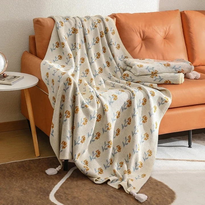 Floral Knitted Throw Blanket