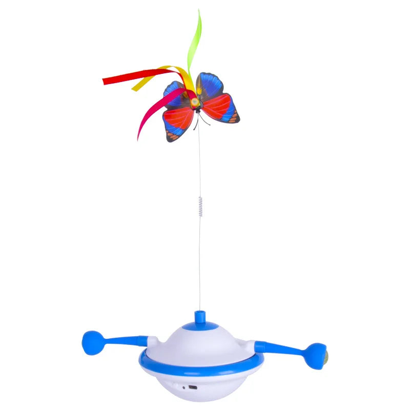 3-in-1 Interactive UFO Cat Toy with Feather, Butterfly, and LED Light