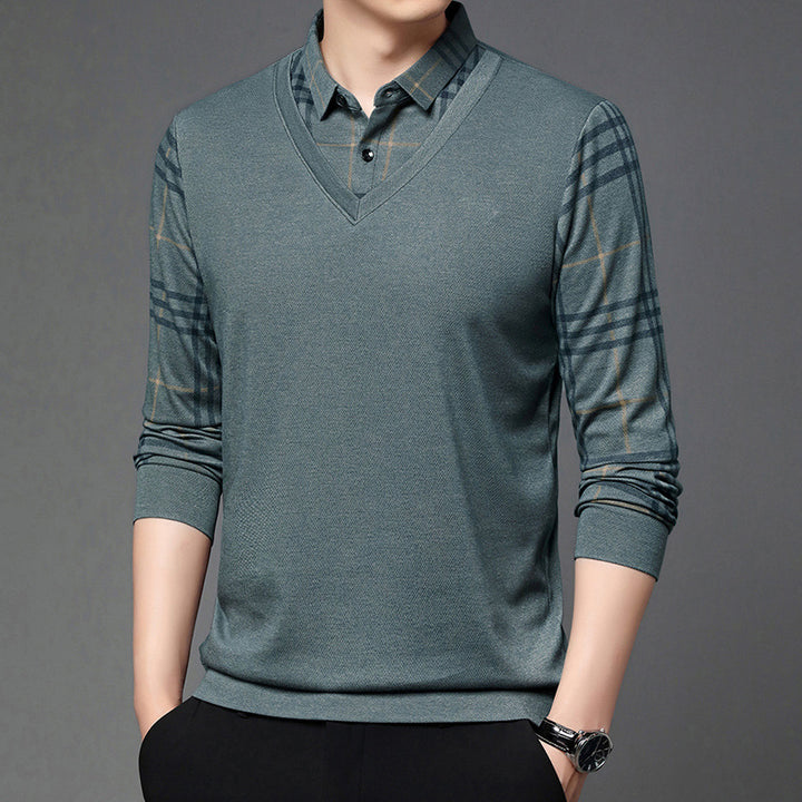 Fake Two-piece Lapel Long-sleeved Men's T-shirt