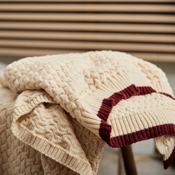 Vintage Luxury Wool Crochet Blanket - Elegant Striped Knitted Throw