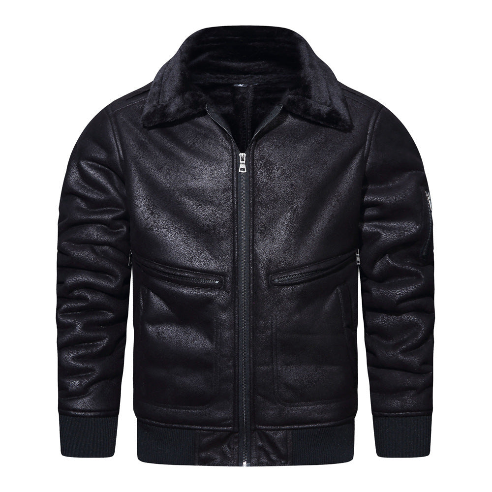 Autumn And Winter New Leather And Fur Men's Jacket Men's Casual Multi-pocket Lapel Short Velvet