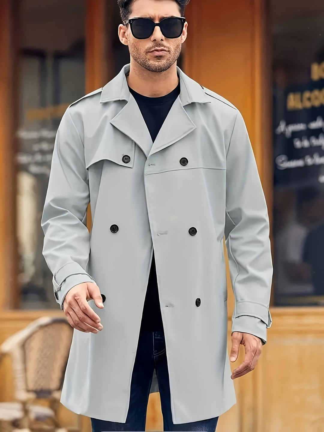 Men's Double-breasted Long-sleeved Lapel Cooked Coat