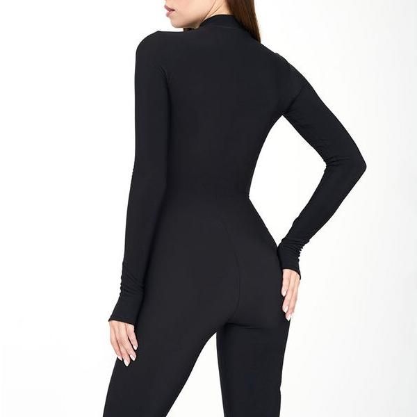Stylish Long Sleeve Jumpsuit for Women - Zipper O Neck Sporty Romper