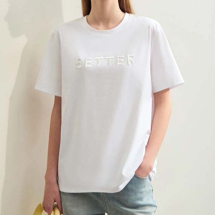 Minimalist Women's Short-Sleeve Embroidered Cotton T-Shirt