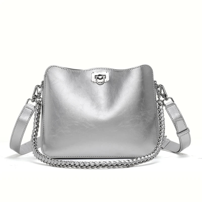 Stylish Chain Shoulder Bag – Cowhide Square Underarm Bag