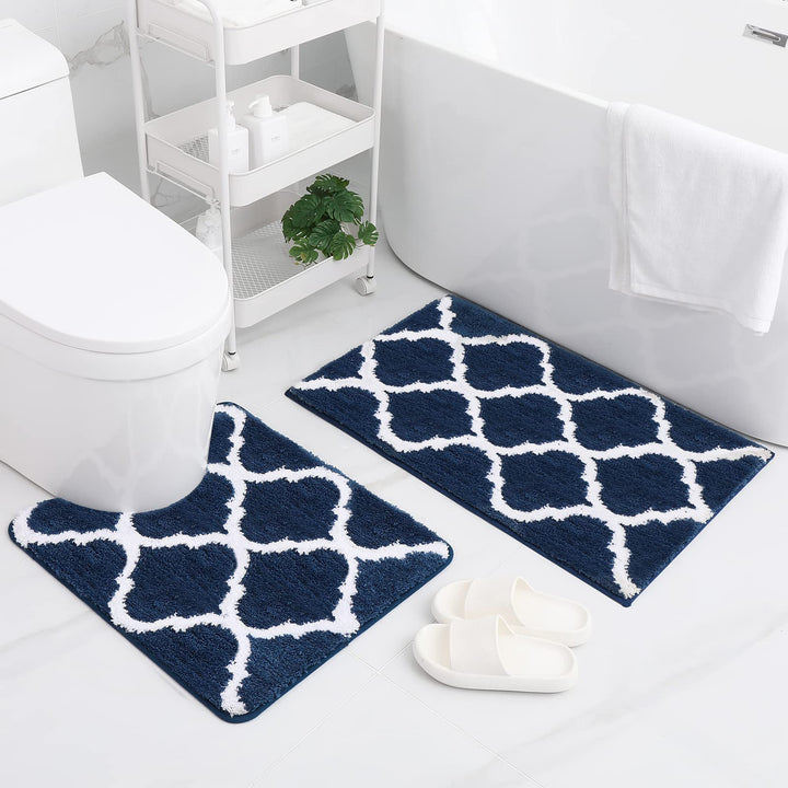 Ultra Soft Shaggy Bath Mat Set – 2 Piece Non-Slip Absorbent Rugs