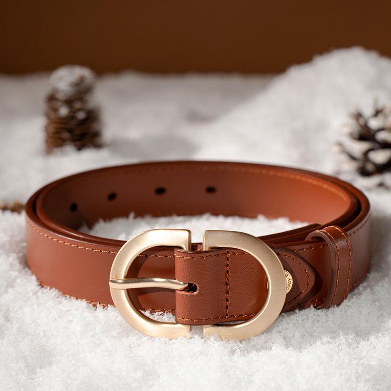 Women's Genuine Cow Leather Belt with Retro Metal Oval Buckle