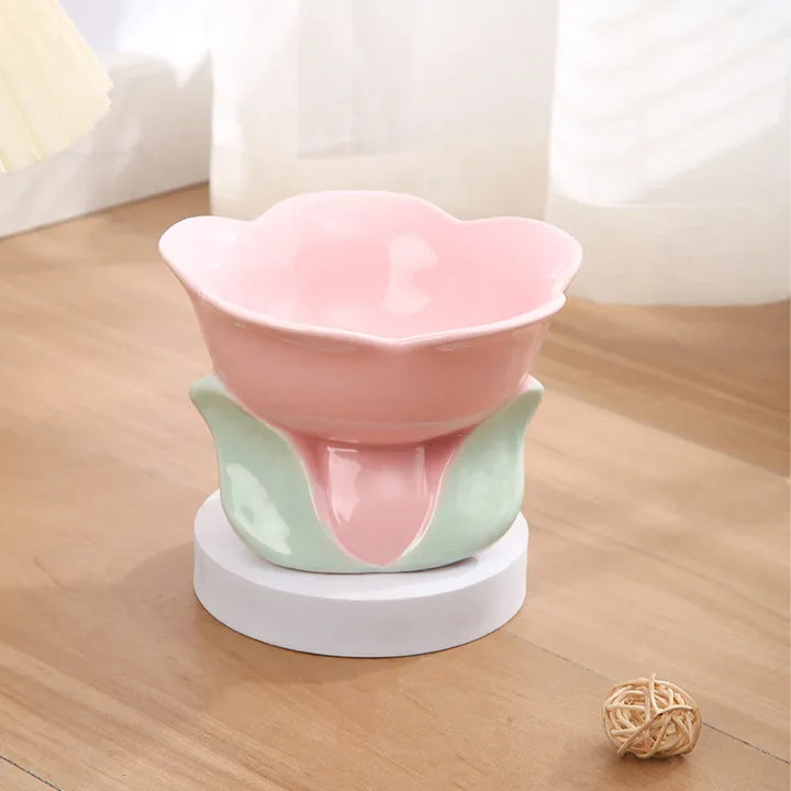 Elevated Ceramic Flower Cat Bowl