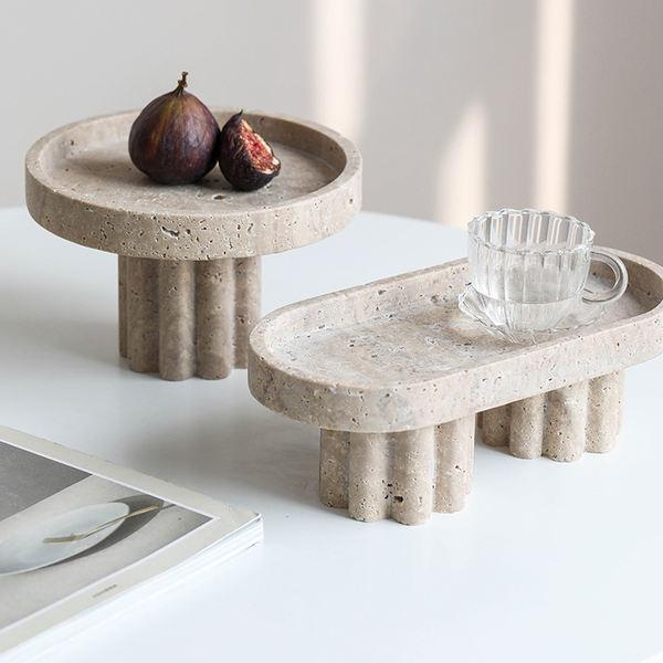 Luxury Marble Serving Tray with Legs - Decorative Travertine Dish