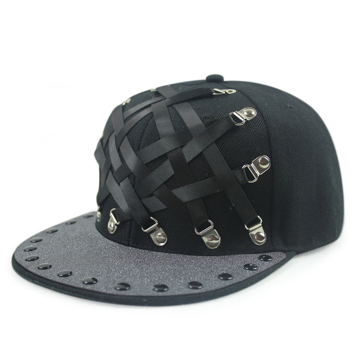 European And American Punk T-shaped Leather X Leather Hip Hop Flat-brimmed Cap Men And Women