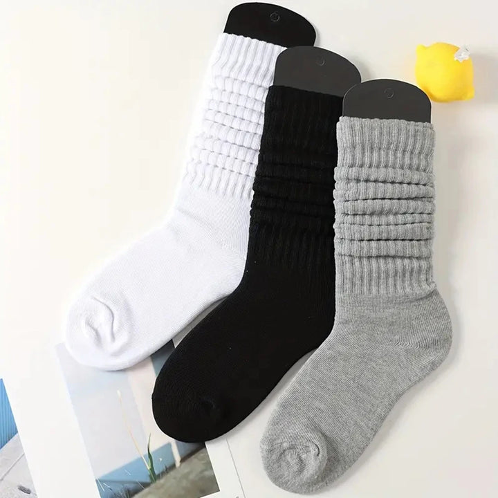 3 Pairs Women's Pleated Mid-Length Bubble Socks