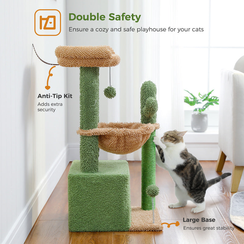 Multi-Level Indoor Cat Tree with Large Condo, Deep Hammock, and Scratching Posts