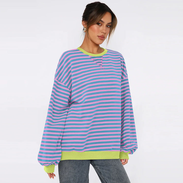 Women's Patchwork Striped Loose Sweatshirt - Autumn Fashion Casual Pullover