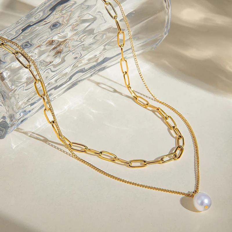 Waterproof Stainless Steel Double Layer Paper Clip Necklace