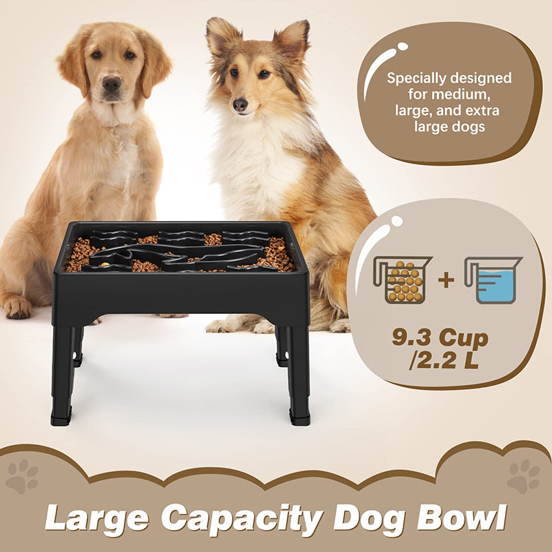 Adjustable Elevated Dog Bowls with Slow Feeder for Large Dogs