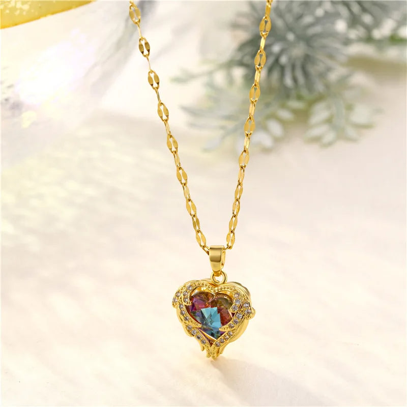 Golden Ocean Heart Titanium Steel Necklace