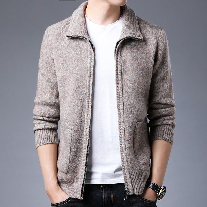 Men's Zipper Knitted Alpaca Fleecefiber Lapel Casual Jacket