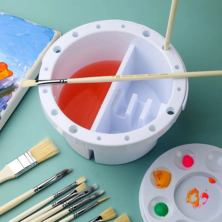 3-in-1 Brush Washer Bucket with Palette Lid - Art Cleaning Tools